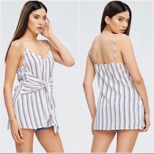 New White Summer Striped Tie Front Top